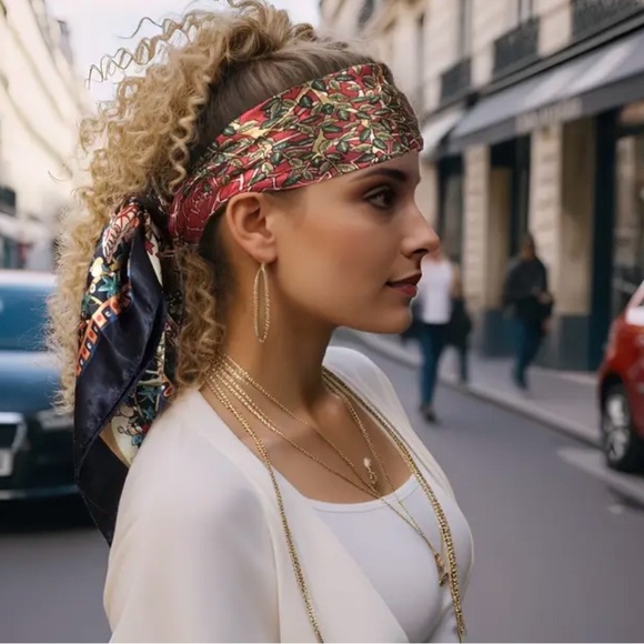 Boho Style Satin Square Scarf for Women - Elegant Chic Shawl with Tree of Life - Picture 5 of 10